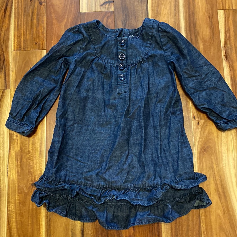 Girl’s Size 3 100% Cotton Denim/Jean Long-sleeve GAP Dress with Ruffles -EUC